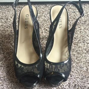 Guess Lace Black Sling backs Sz 8 heels